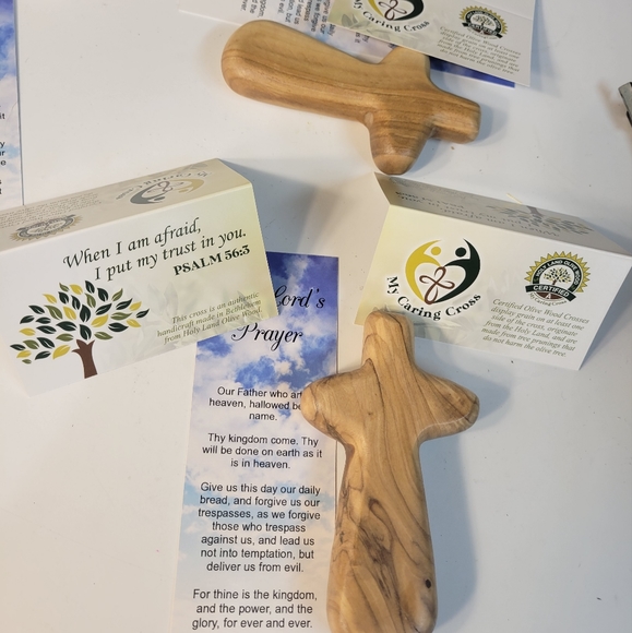 1 LARGE 4" Genuine olive wood. handmade/ JERUSALEM palm worry cross - Picture 11 of 13